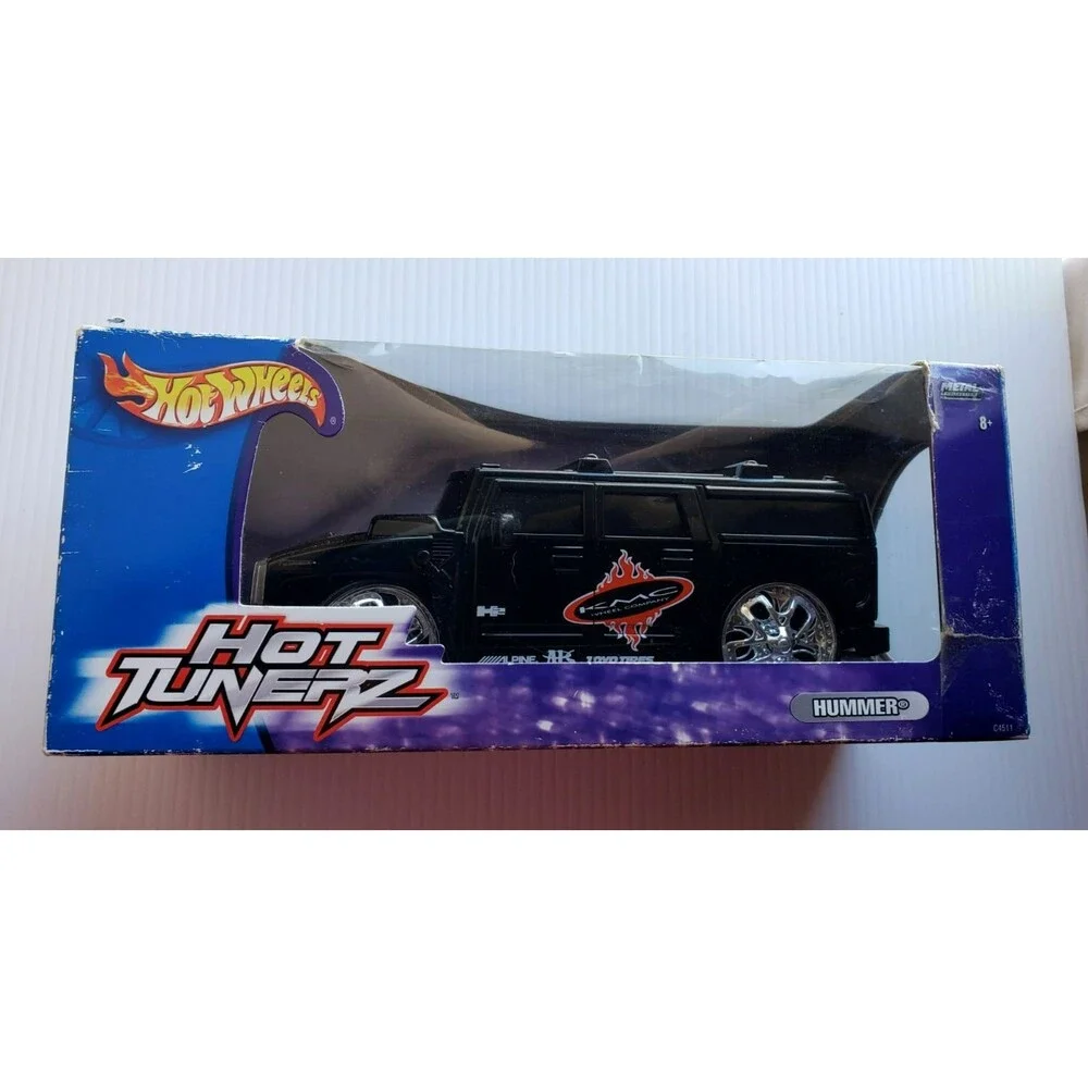 2004 Hot Wheels HUMMER H2 SUV Black HOT TUNERZ 1:20 Chrome Spoke Spinners #C4511